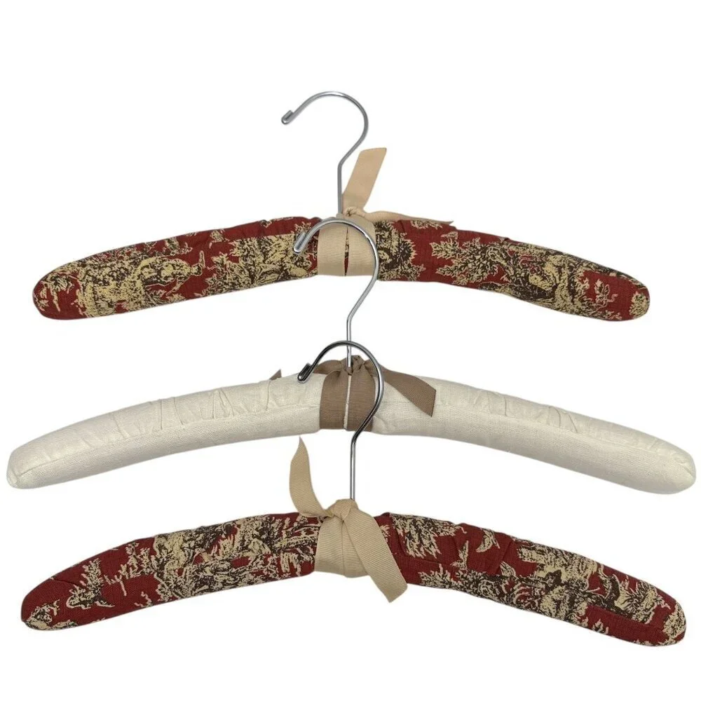 French Country Padded Hangers Set of 3 Red Toile Fabric